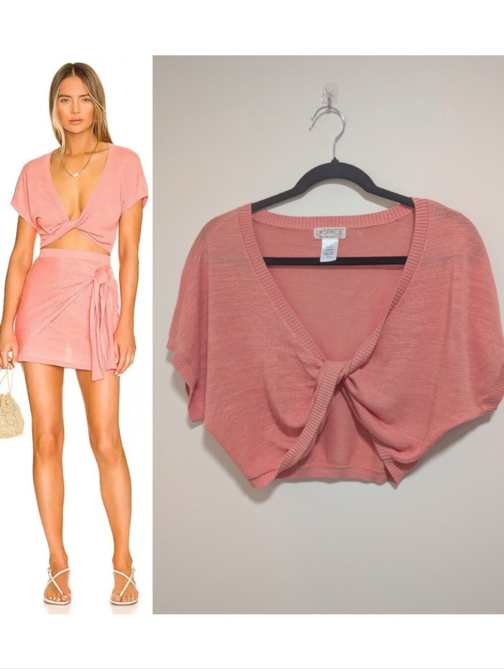 L*Space | Riley Linen Blend Front Twist Crop Top In Soft Coral